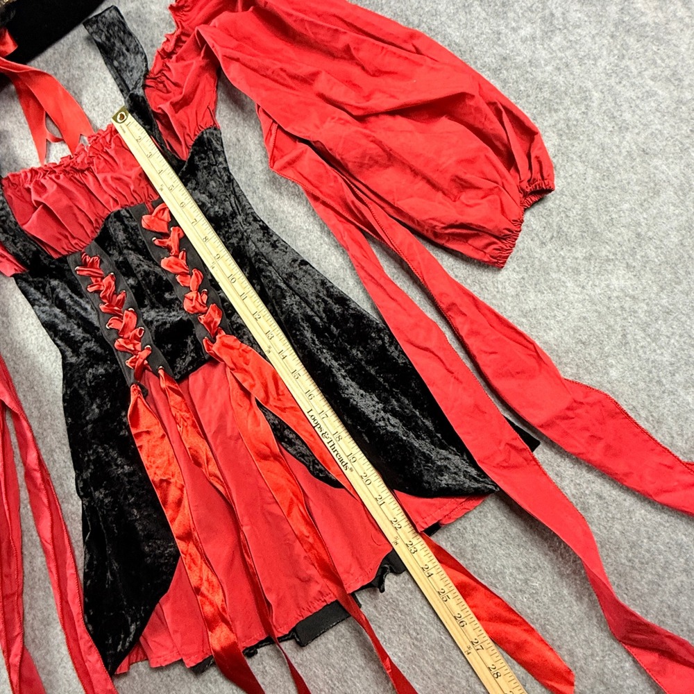 Leg Avenue Vixen Pirate Wench Costume Red Black Velvet Dress Small Hat Set - Picture 9 of 14
